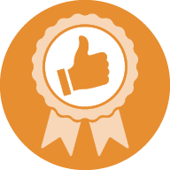 icon of a ribbon with a thumbs up